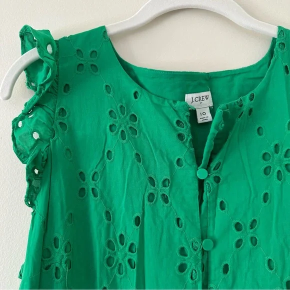 J.Crew Green Eyelet Ruffle Sleeve Dress - Picture 5 of 10
